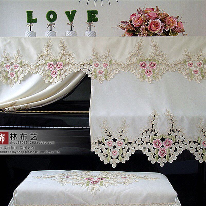 外贸欧式田园布艺钢琴罩刺绣B钢琴巾钢琴半罩全罩防尘罩特价