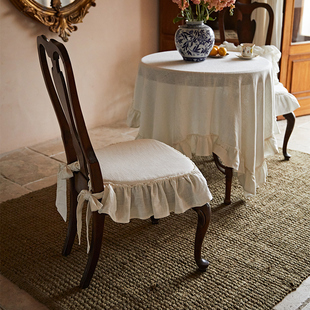 偏爱集法式椅垫i靠垫亚麻坐垫薄款荷叶边复古茶椅垫防滑餐桌椅子