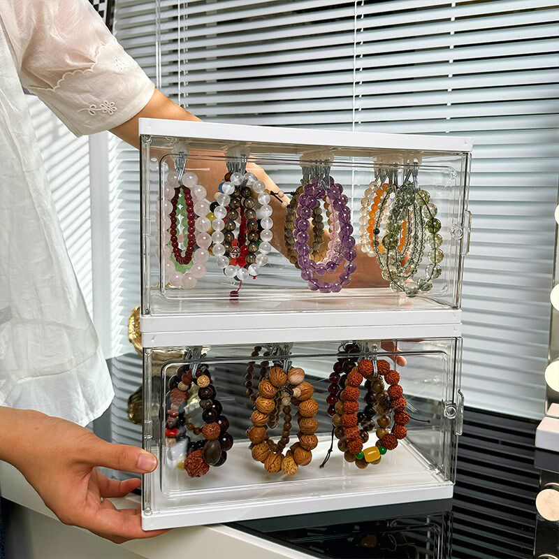 水晶手串收纳盒i透明亚克力防尘柜文玩米珠手链展示架大容量首饰
