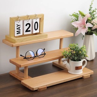 纯实木桌面手办置物架黑胡u桃木家用收纳架护肤品首饰陈列展示架