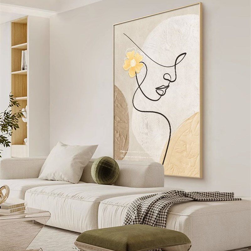 奶油风客厅沙发装饰画玄r关大幅背景墙落地画竖版挂画抽象人物壁