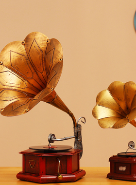 复古留声机摆件欧式民国风装x饰老物件客厅酒柜道具美式唱片机模