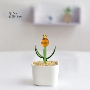 仿真多肉仙c人掌豆芽植物小盆栽创意琉璃摆件办公室玻璃工艺品礼