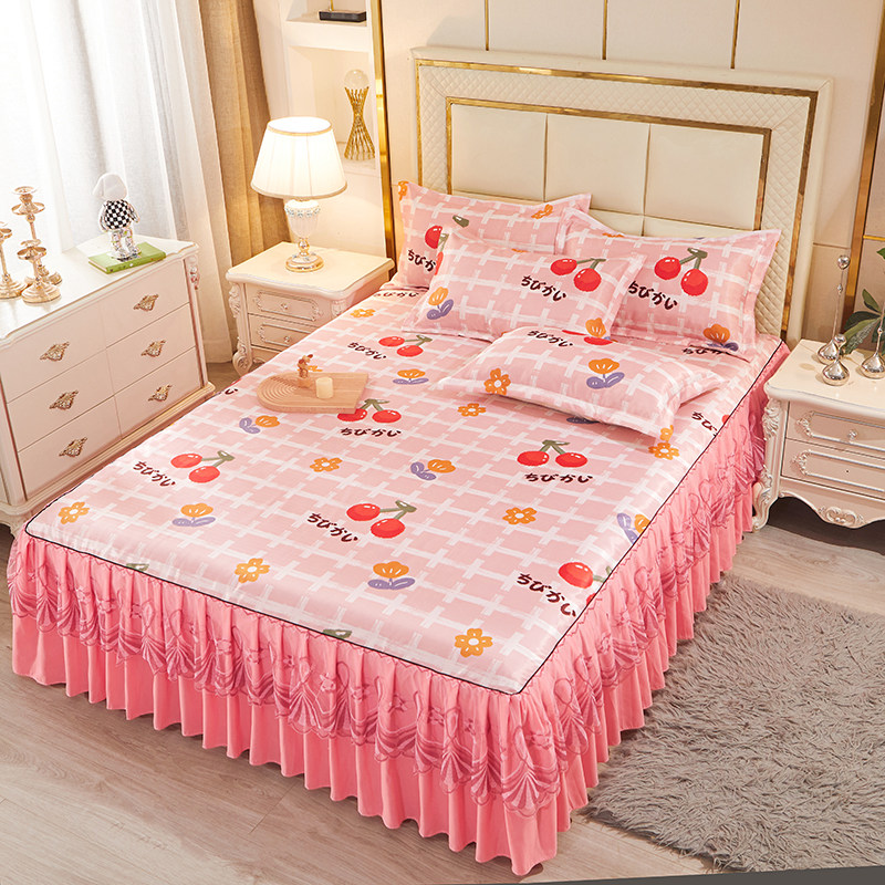 夏季欧式蕾丝床裙款冰丝凉席三件套可D机洗花边床罩1.8m床单套防,床上用品,冰丝席,淘宝优惠券,粉丝福利购,淘宝优惠卷