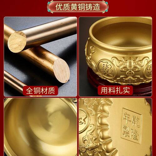 聚宝盆纯黄铜招客厅玄关摆件办公室装饰门M店开业送礼品米缸存钱