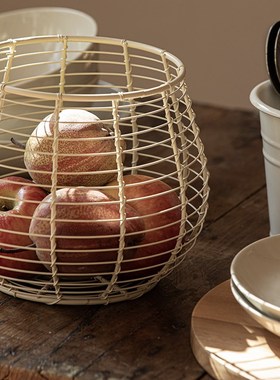 桌面零食收纳篮inns铁艺编织置物筐圆形收纳盒厨房杂物水果储物篮