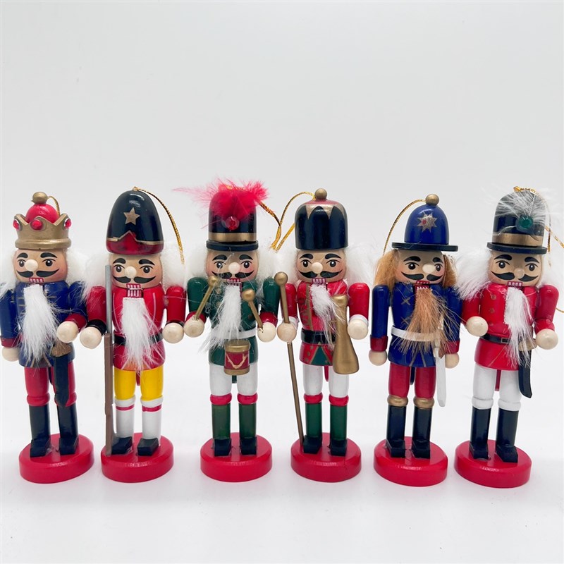 耶诞礼物胡桃夹子6人组套装家居B小摆件书架木质玩偶男女孩生士兵