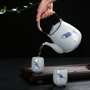 陶瓷1500毫升大茶壶手绘提梁壶家用耐高温茶具餐厅W开水壶泡茶壶