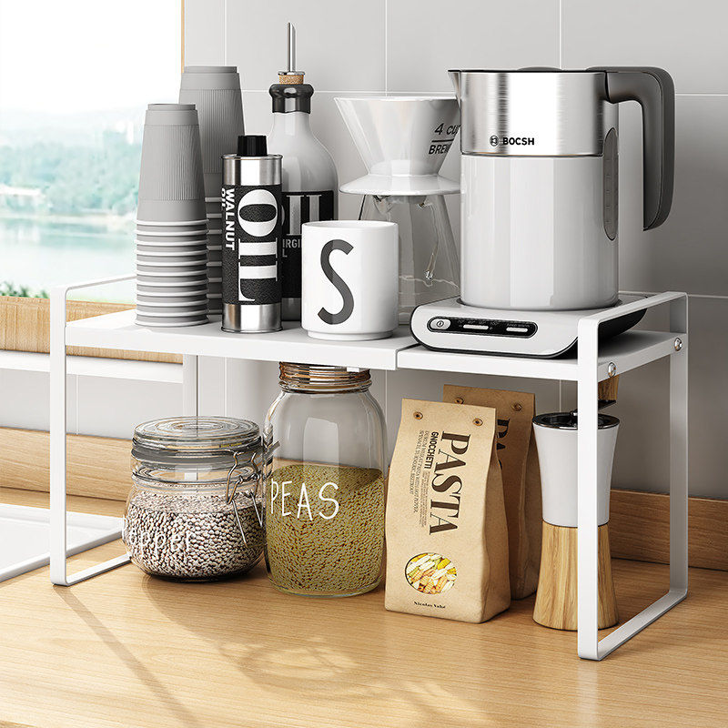 橱柜内分b层置物架厨房台面白色调料品架隔板伸缩下水槽锅具收纳