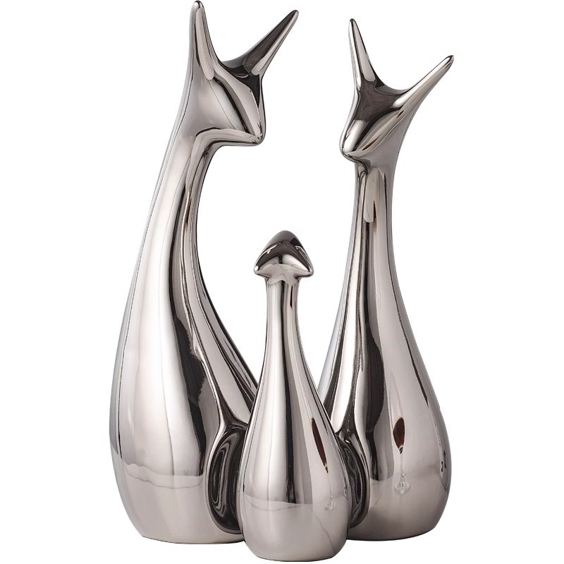 轻奢高档镀银陶瓷小鹿摆件小鹿z客厅酒柜玄关电视柜乔迁装饰品礼