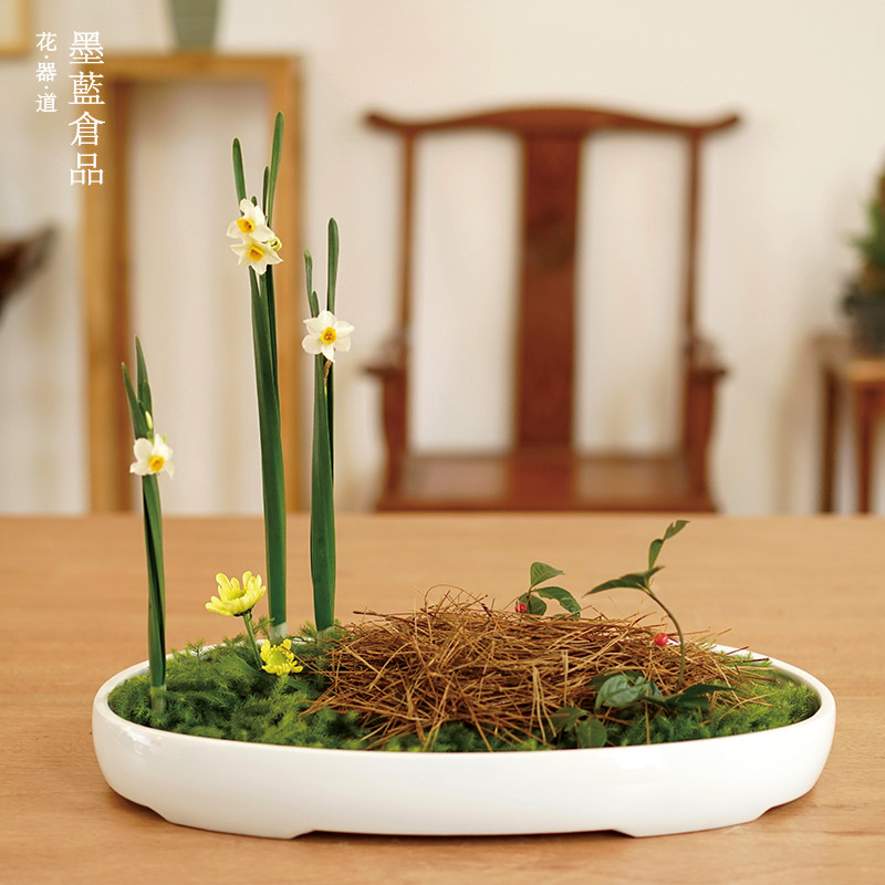 特大椭圆小判花器花盆 小v原流写景盛花插花日式花道花艺展出布景