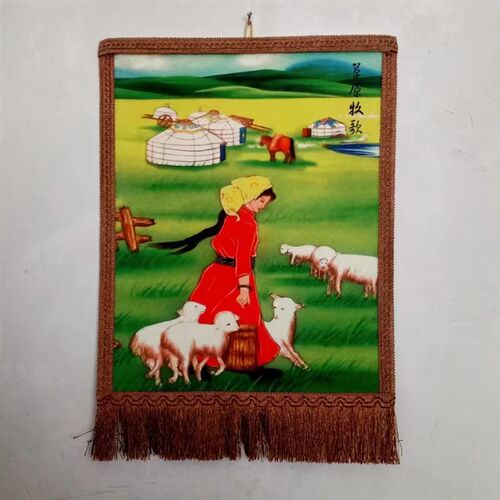 蒙古毡画成吉思汗挂画羊毛v毡画内蒙古特色蒙古包餐厅装饰品工艺