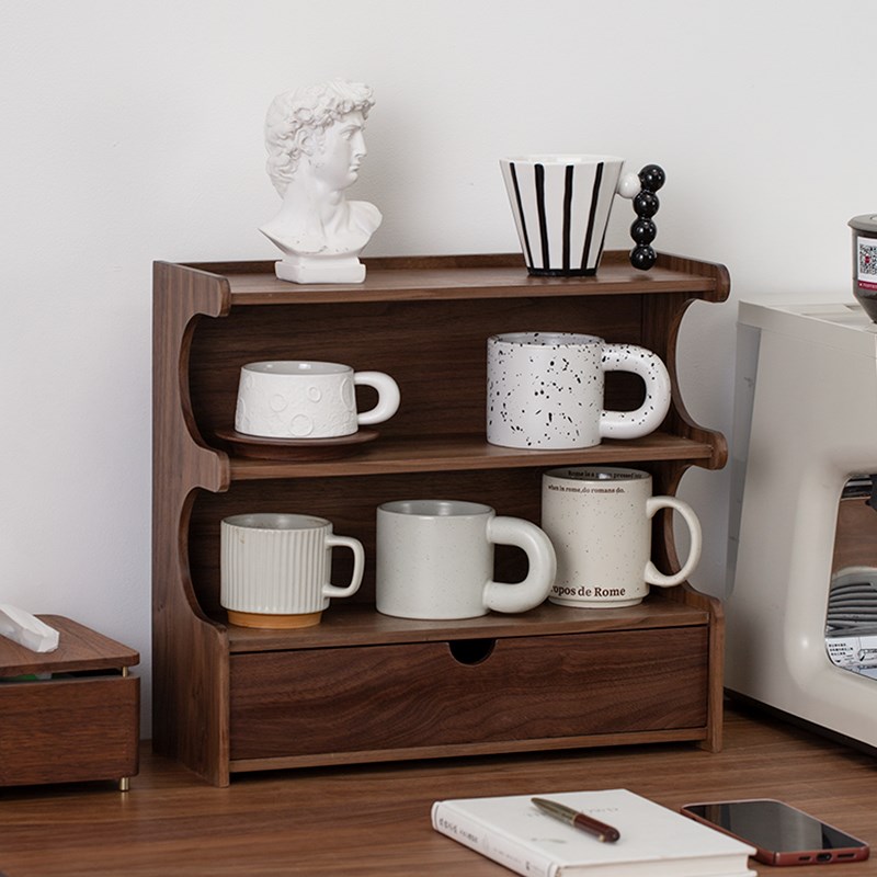 桌面实木杯子收纳置物架高档x水杯收纳架水吧茶杯咖啡杯储物展示