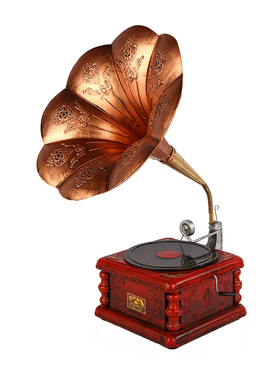 复古怀旧美式铁艺六角唱s片机留声机酒吧客厅模型道具家居装饰摆