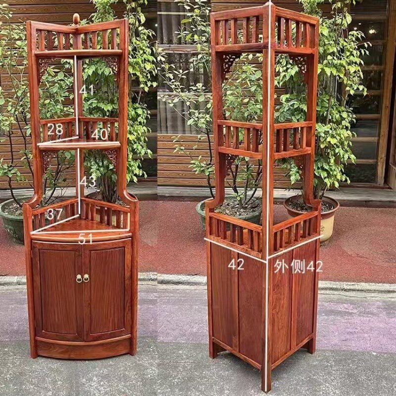 缅甸花梨红木三角柜子墙角置物架客厅多层收纳储物落X地式隔板陈