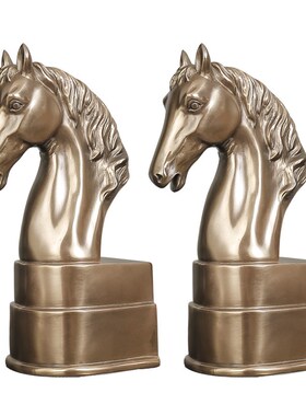 冷铸铜工艺品马头书靠欧式复古样板间书房办公室桌面摆设书挡书立