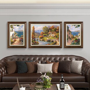三联画油画高级感壁画 饰画客厅沙发背景墙挂画高档大气欧式 美式 装