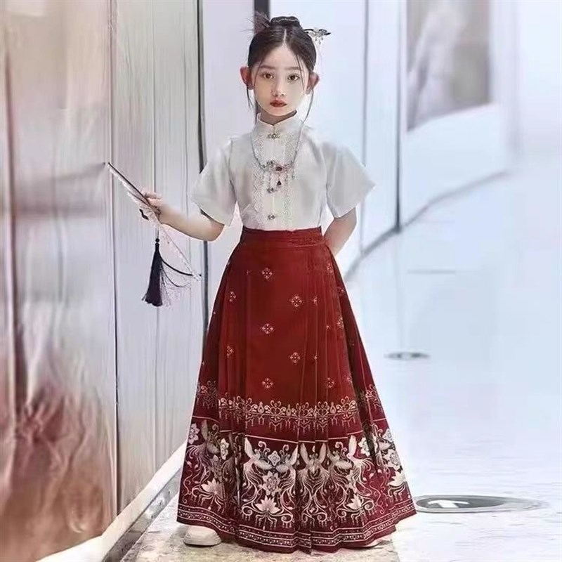 儿童汉服马面裙女童夏季短袖2024新款古风套装夏款女孩中国风古装