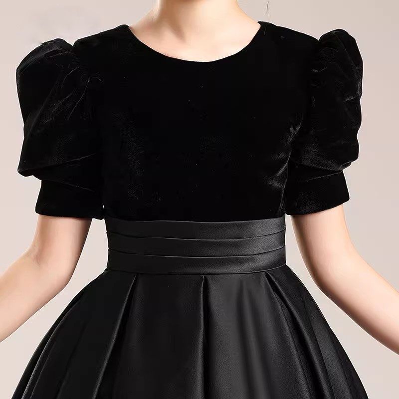 黑色女童晚礼服公主裙主持人礼服秋冬小提琴音乐团演出钢琴演奏服