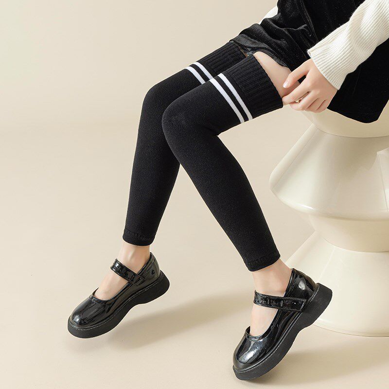 秋冬季儿童保暖护膝袜套中大童学生加厚毛圈过膝长筒校裤内搭护套