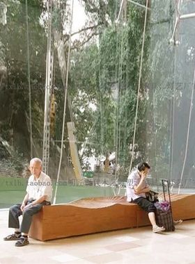 室内外公共区域木艺雕刻木质木制实木座椅坐凳子休息椅休闲沙发