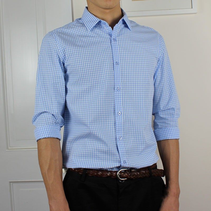 小格子衬衫男长袖红色蓝色黑白衬衣男生纯棉全男士装细休闲清新款