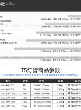 乐道ledt5灯管一体化灯槽藏光变光日光节能支架灯带1.2米三色可选