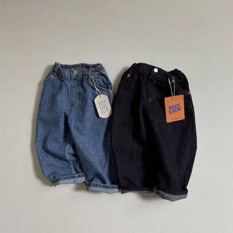 新品上新韩国童装秋季纯棉工装裤宽松直筒复古牛仔裤
