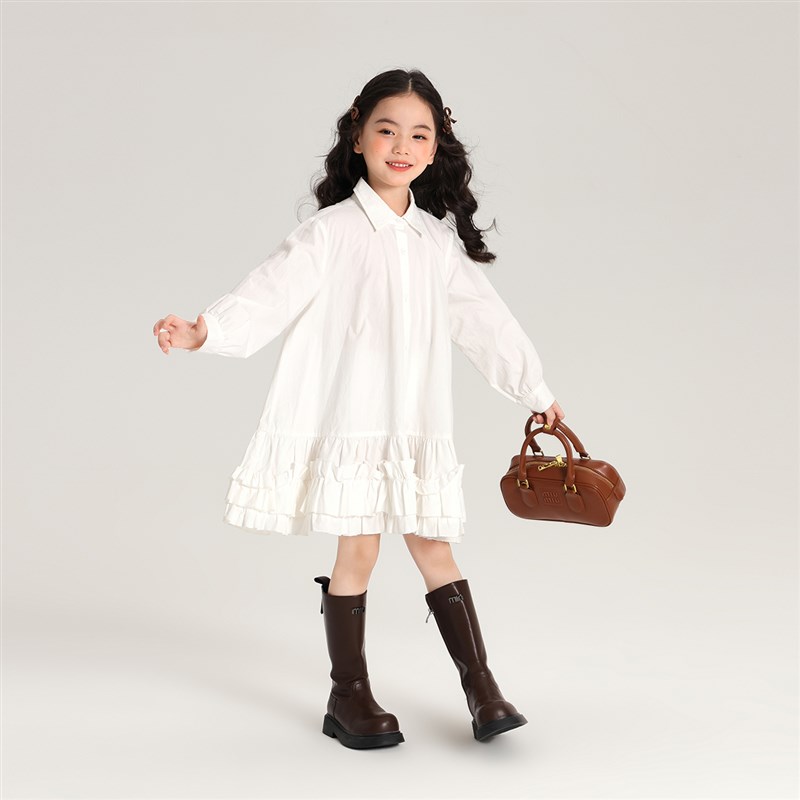 沫沫家童装秋装女童洋气裙子2024秋季新款儿童时尚全棉衬衫连衣裙