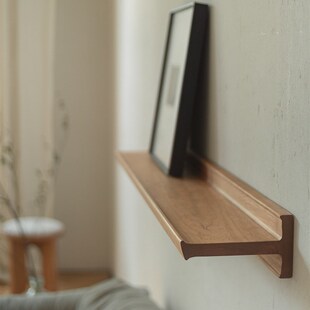 山隐造物 丁字墙上置物架客厅壁挂搁板黑胡桃樱桃木实木墙壁装饰