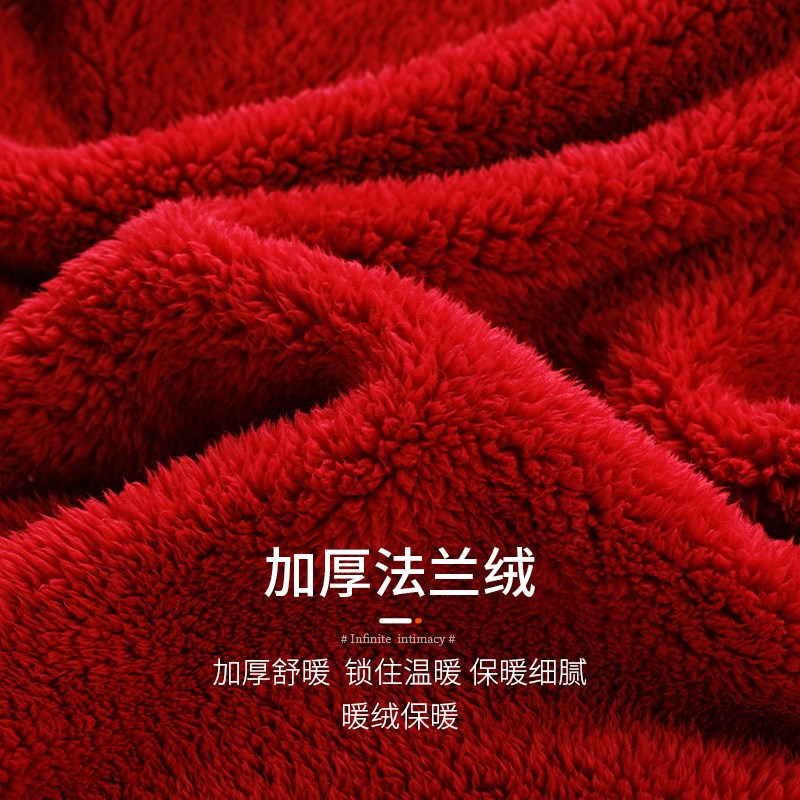 睡衣女秋冬季珊瑚绒加厚保暖红色本命年家居服法兰绒冬款加绒套装