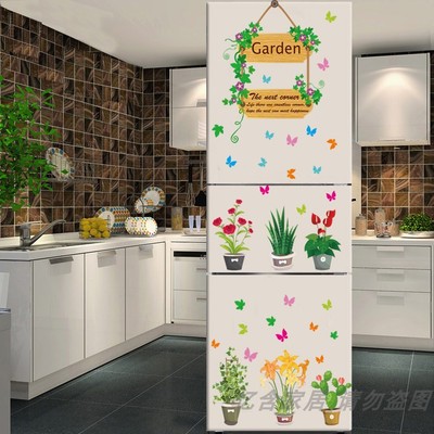 创意三开门冰箱贴纸厨房柜门橱柜装饰画玻璃贴墙壁贴画防水可移除