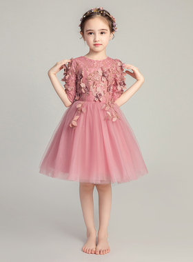 儿童晚礼服公主裙女童婚纱小花童蓬蓬纱主持人钢琴表演服长袖冬天