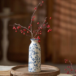 新中式复古陶瓷小花瓶细长客厅干花插花水培摆件高级感青花瓷花器