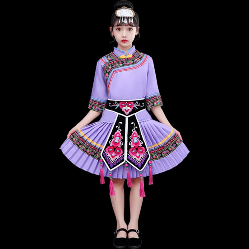 新款2023广西三月三壮族土家族表演服女孩少数民族服装苗族演出服