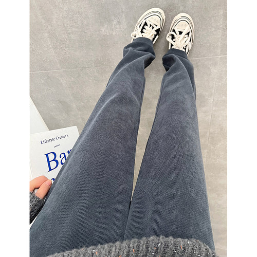 灯芯绒阔腿裤女秋冬加绒高腰垂感休闲拖地小个子雪尼尔窄版直筒裤