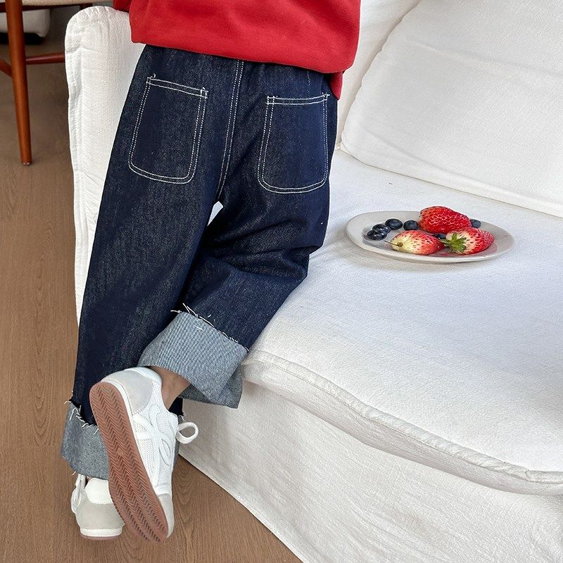 儿童贴标防褪色牛仔裤中大童洋气宽松裤子女童春季休闲卷边直筒裤,童装/婴儿装/亲子装,裤子,淘宝优惠券,粉丝福利购,淘宝优惠卷