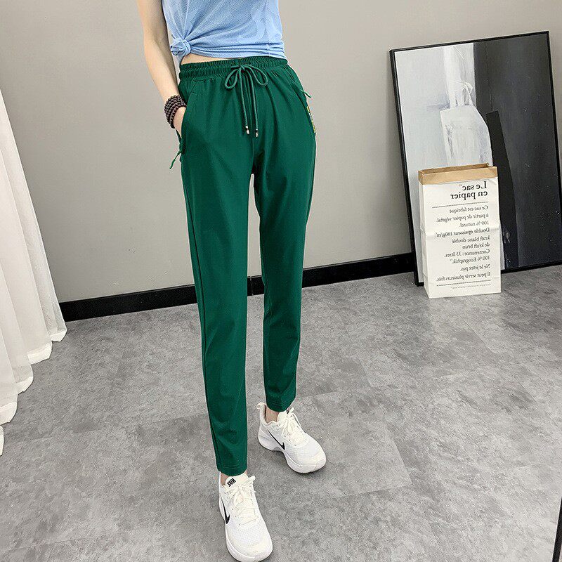 冰丝弹力速干裤女款长裤春夏薄款显瘦透气户外登山口袋拉链运动裤