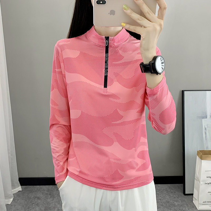 户外速干t恤女运动跑步长袖春夏登山吸汗透气薄款弹力立领快干衣