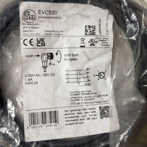 议价EVC530 ifm易福门五米带屏蔽传感器线缆