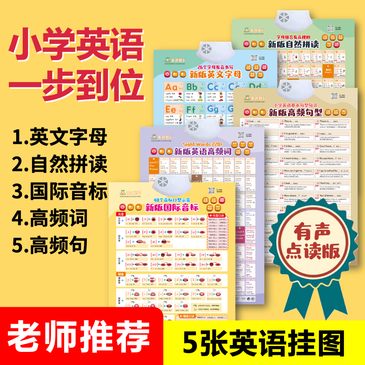 英语有声点读挂图自然拼读音标