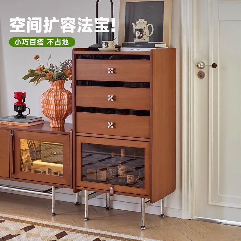 中古风实木窄款储物立柜
