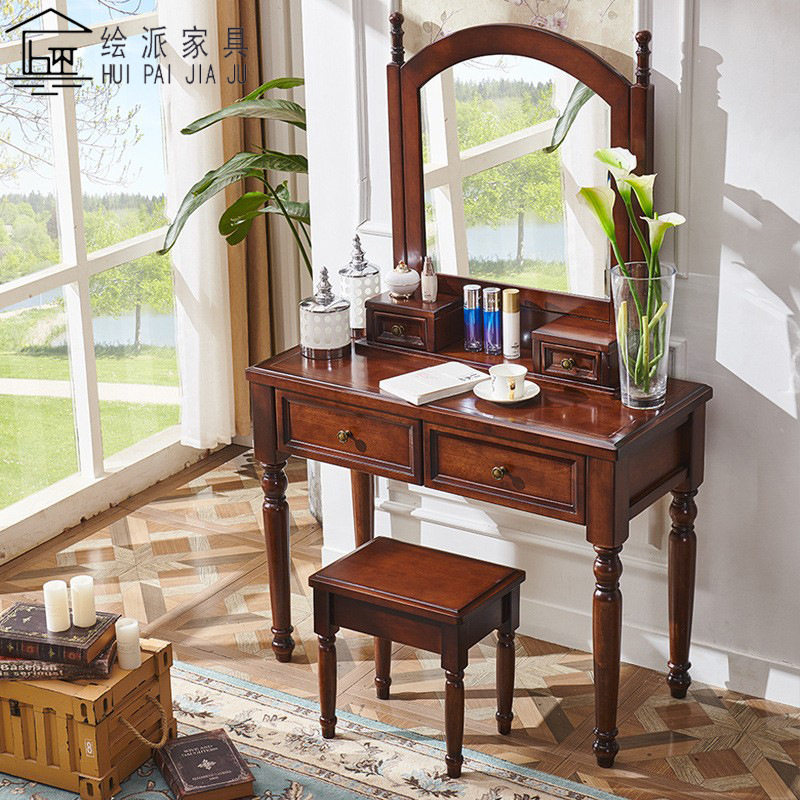 梳妆台卧室美式简约化妆台小型欧式实木化妆桌复古简易迷你梳妆桌