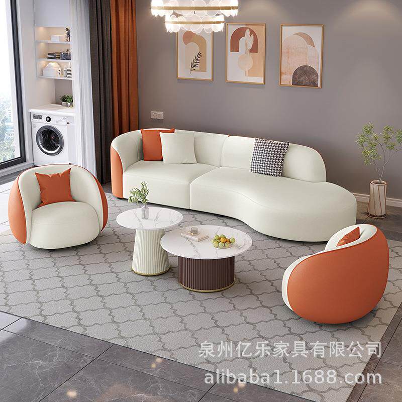 2026年奶油风沙发科技皮客厅简约现代轻奢小户型茶几组合套装弧形