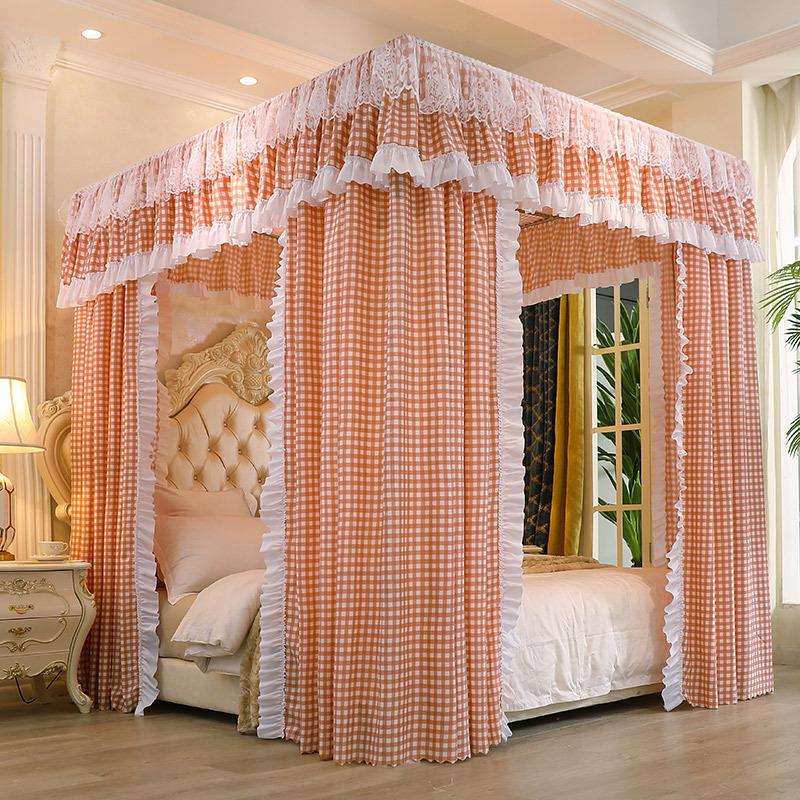 CB#三开门宫廷落地式双层蚊帐床帘一体式家用欧式带支架遮光床幔