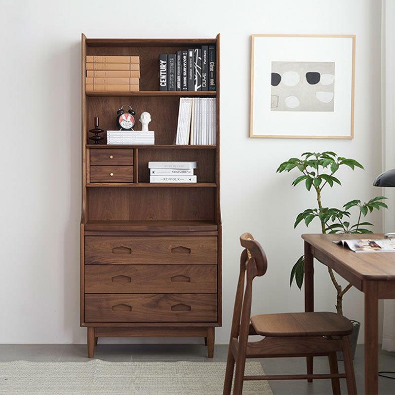北欧中古全实木樱桃木书柜现代简约日式黑胡桃木书架家用储物高柜