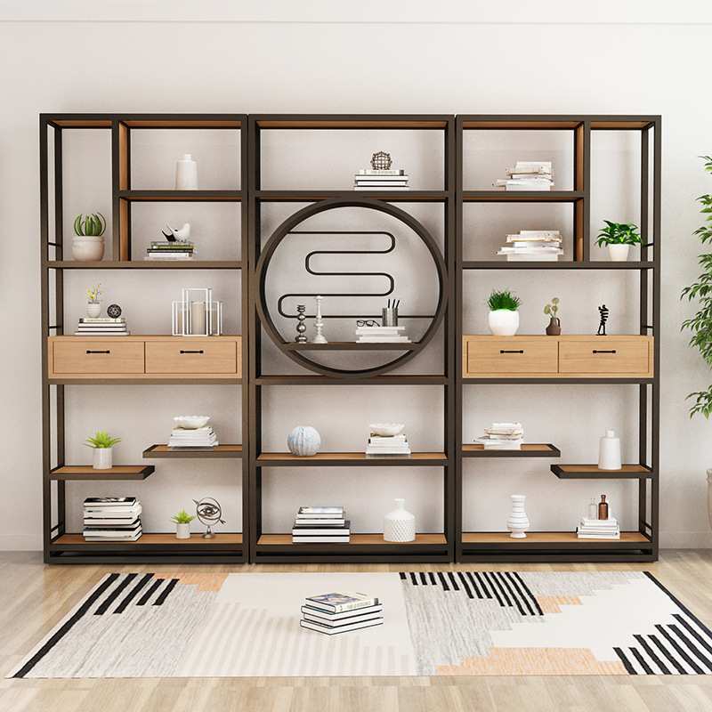 铁艺隔断置物架落地卧室屏风办公室多层创意书架展示墙实木收纳架