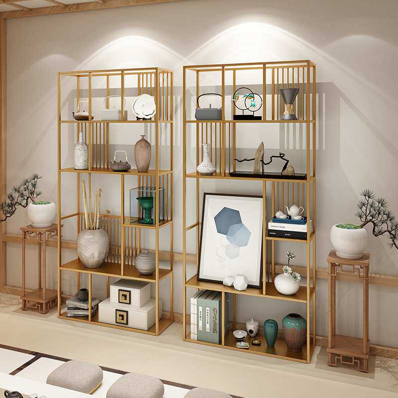 北欧简约金色展示柜 办公室铁艺装饰置物架 客厅创意落地隔断书架