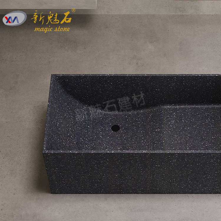 大户型保温冲浪式雅黑色长方形住宅民宿细颗粒水磨石美式按摩浴缸