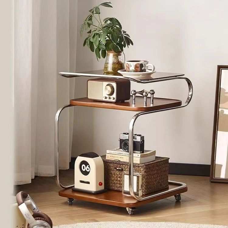 家用边几小推车带轮客厅中古风沙发茶几角几北欧可移动餐车置物架